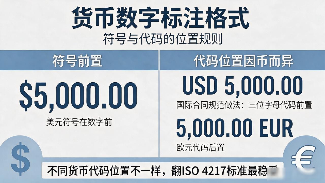 货币数字标注格式写错了？¥放前面，$放前面，元放后面