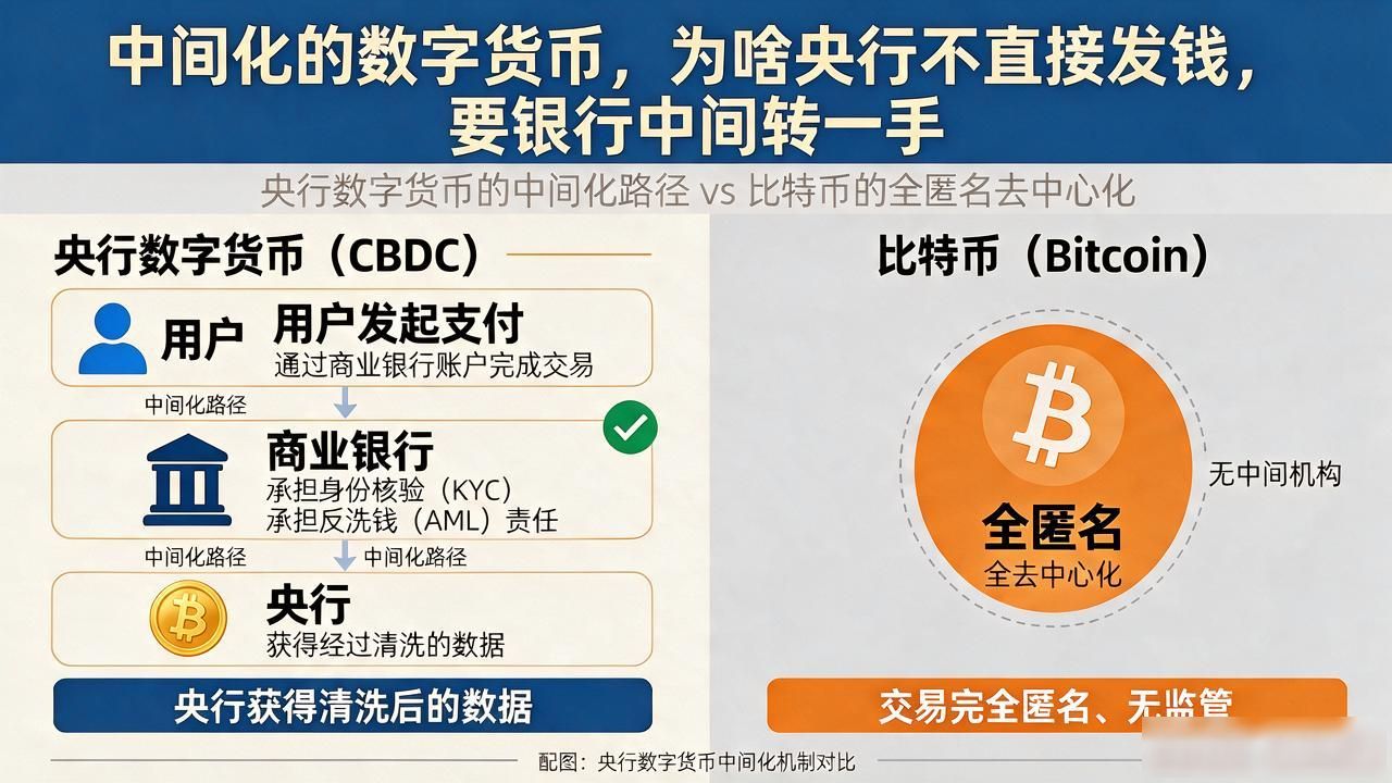 中间化的数字货币，为啥央行不直接发钱，要银行中间转一手